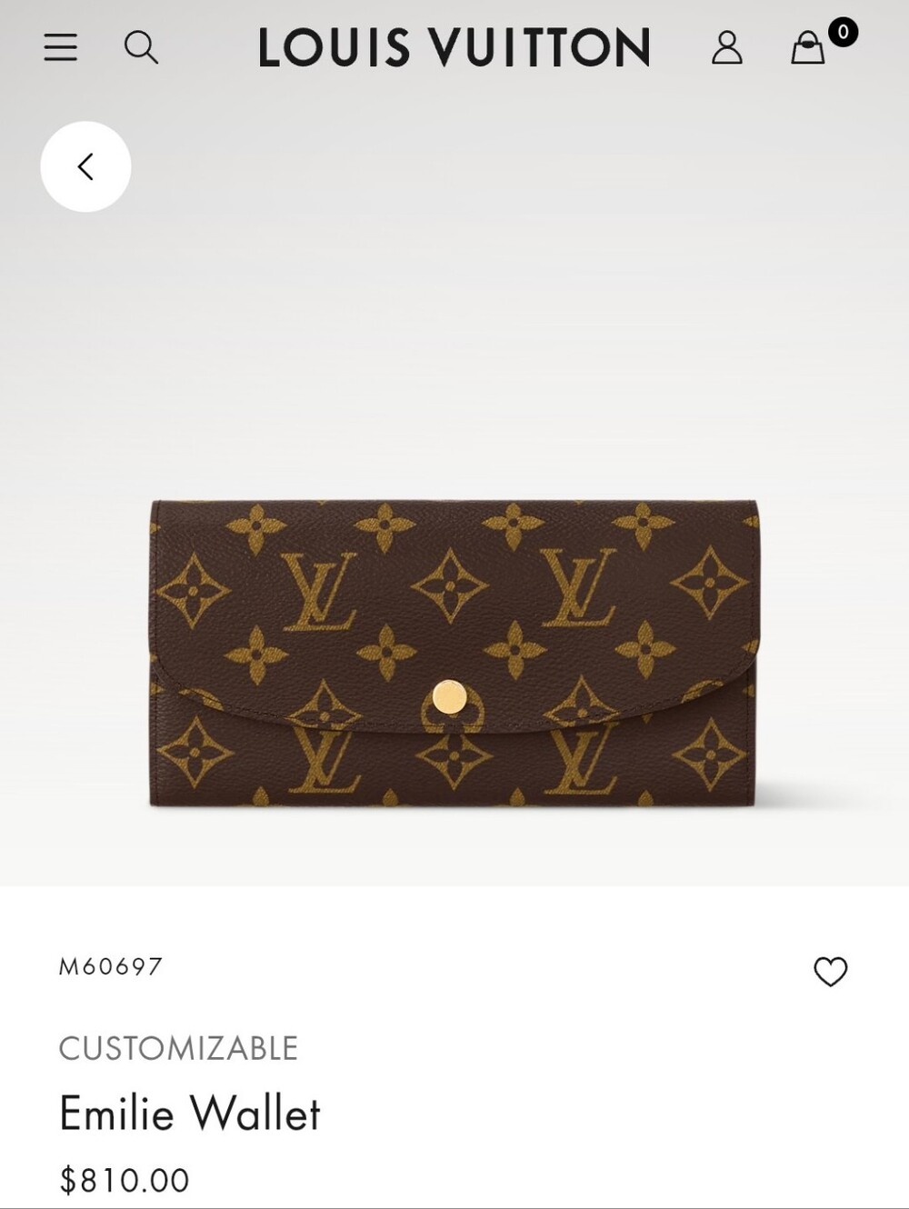 Louis Vuitton Emilie Wallet - Brown Monogram with Gold Hardware